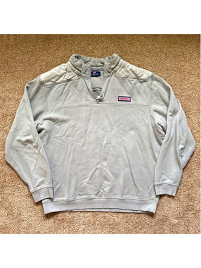 Vineyard Vines Men’s Gray 1/4 Zip Logo Fleece Mock Neck Sweatshirt Size L